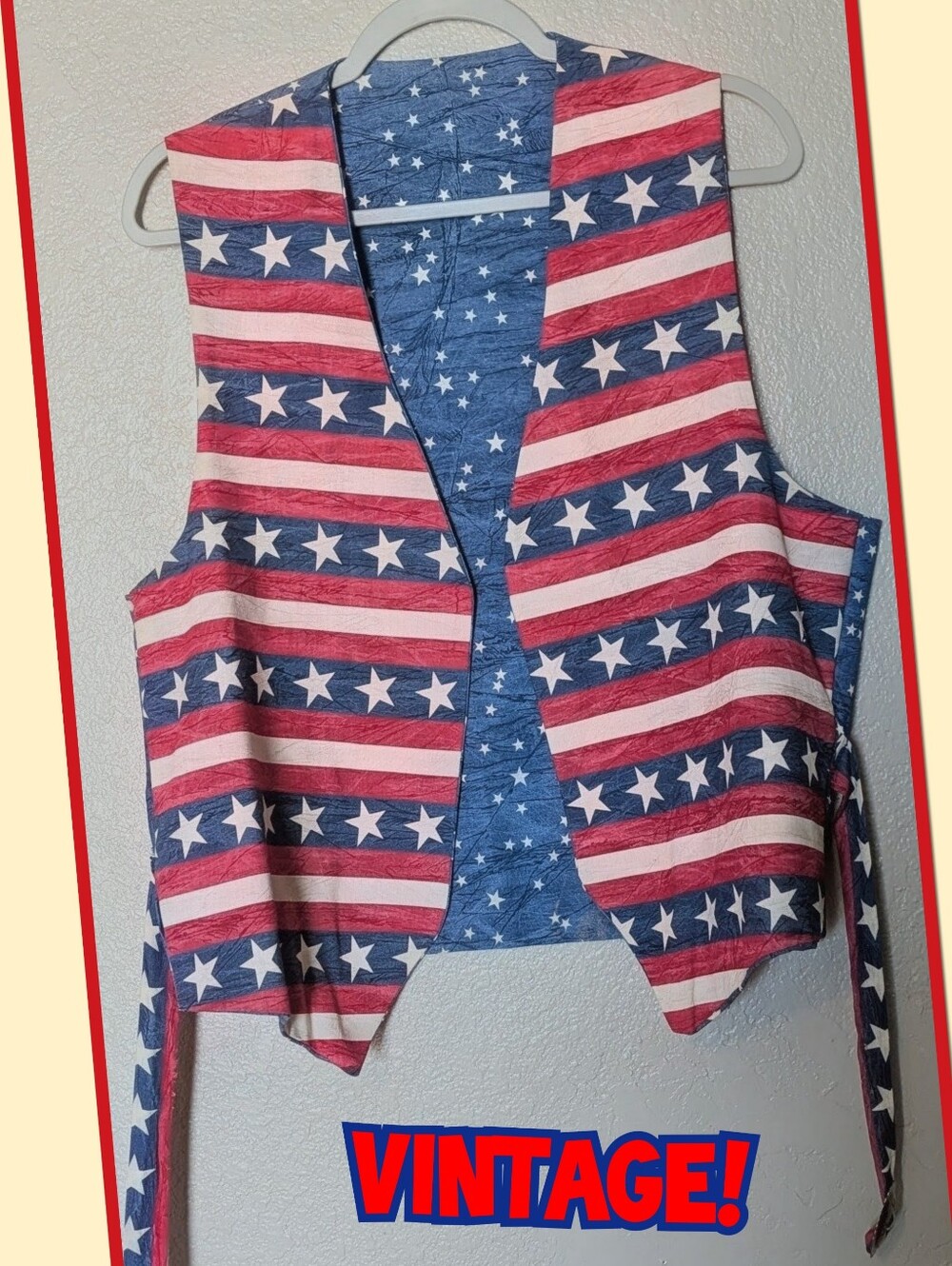 Vintage American Flag Sleeveless Banjo Vest in Red, White & Blue!